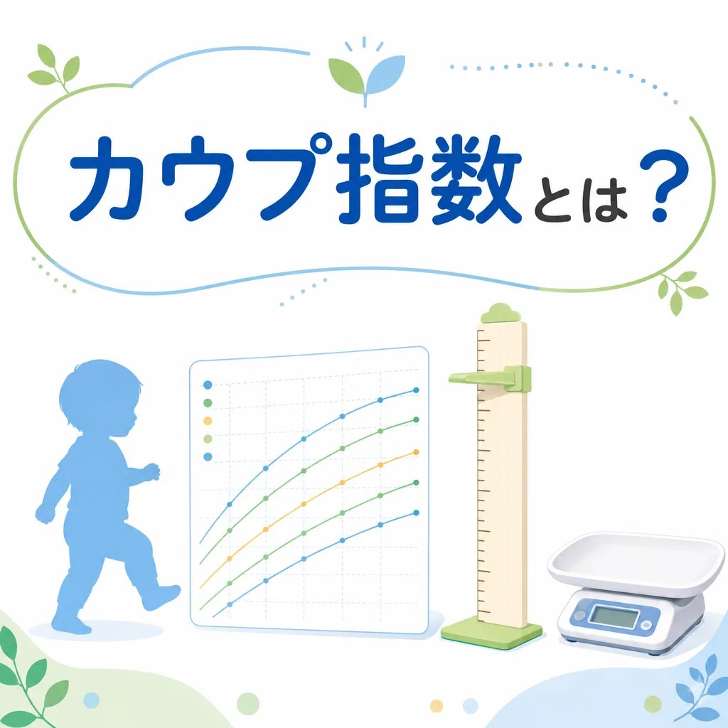 カウプ指数とは何かを幼児の成長曲線と体重計で説明する図解