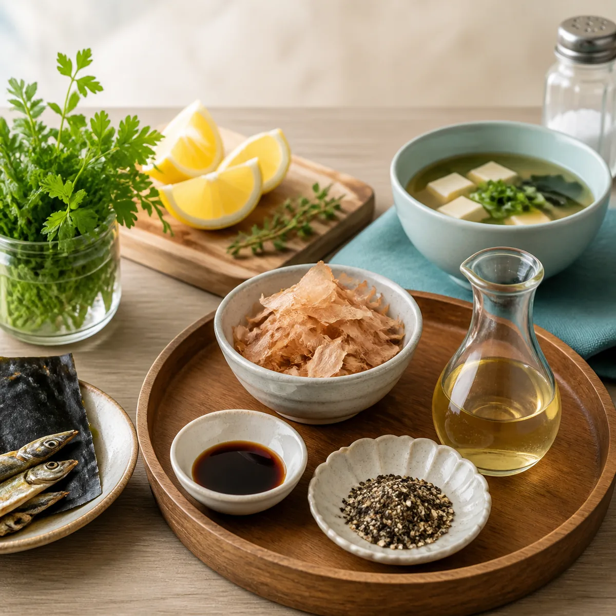 レモンや香草、だし、香辛料を使って減塩する料理のイメージ