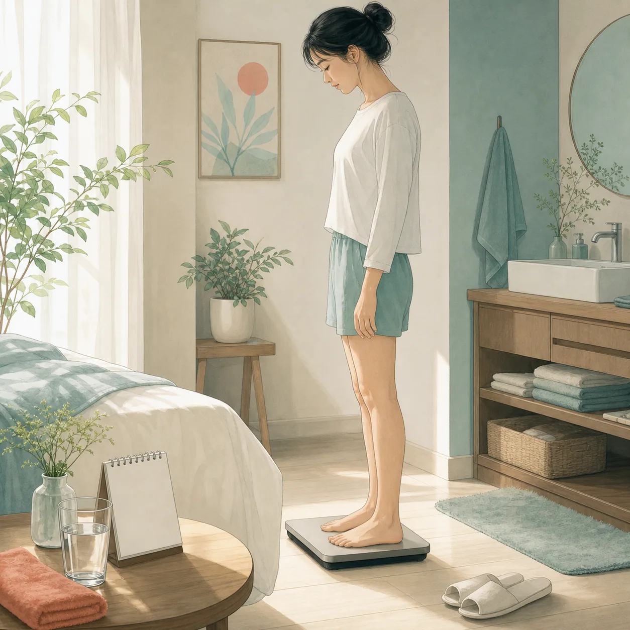 同じ条件で体組成計を使い骨格筋率の推移を記録するイラスト